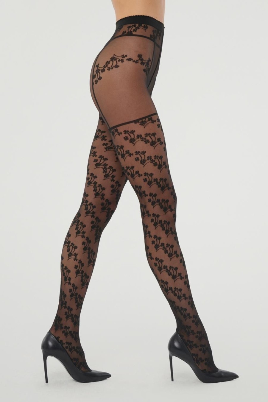 Hosiery Wolford Patterned Tights | Floral Suspender Tights Black