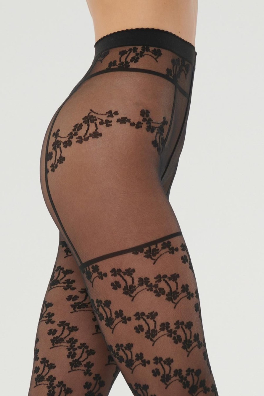 Hosiery Wolford Patterned Tights | Floral Suspender Tights Black