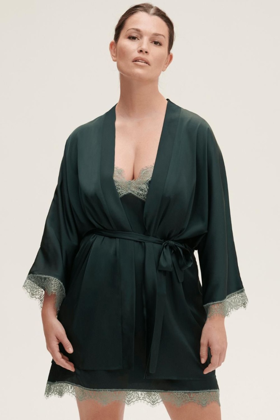 Nightwear Simone Pérèle | Satin Secrets Kimono Kolsai Green