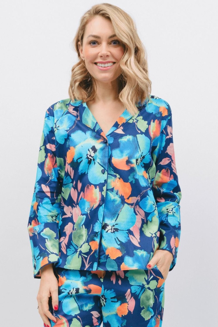 Nightwear Cyberjammies | Bea Floral Print Long Sleeve Pyjama Top Dark Blue Mix