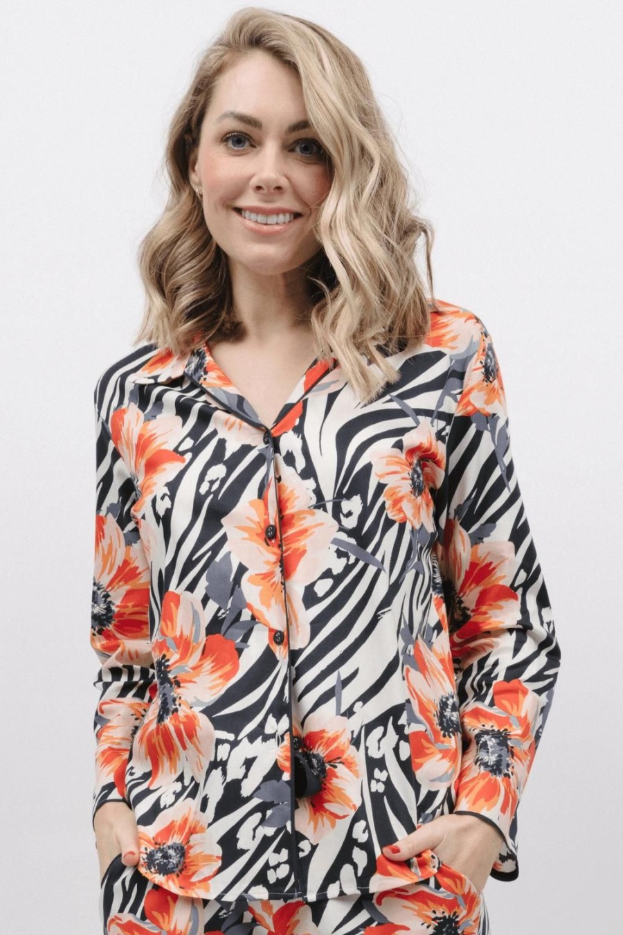 Nightwear Cyberjammies | Nicole Animal Floral Print Long Sleeve Pyjama Top Charcoal Mix