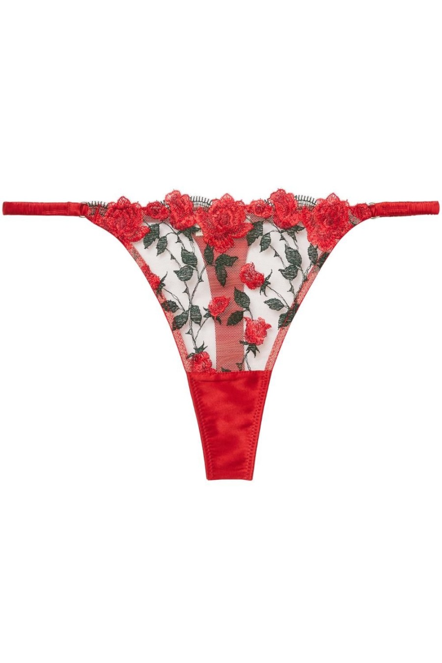 Knickers Fleur Du Mal | Roses And Thorns Embroidery Thong Rouge