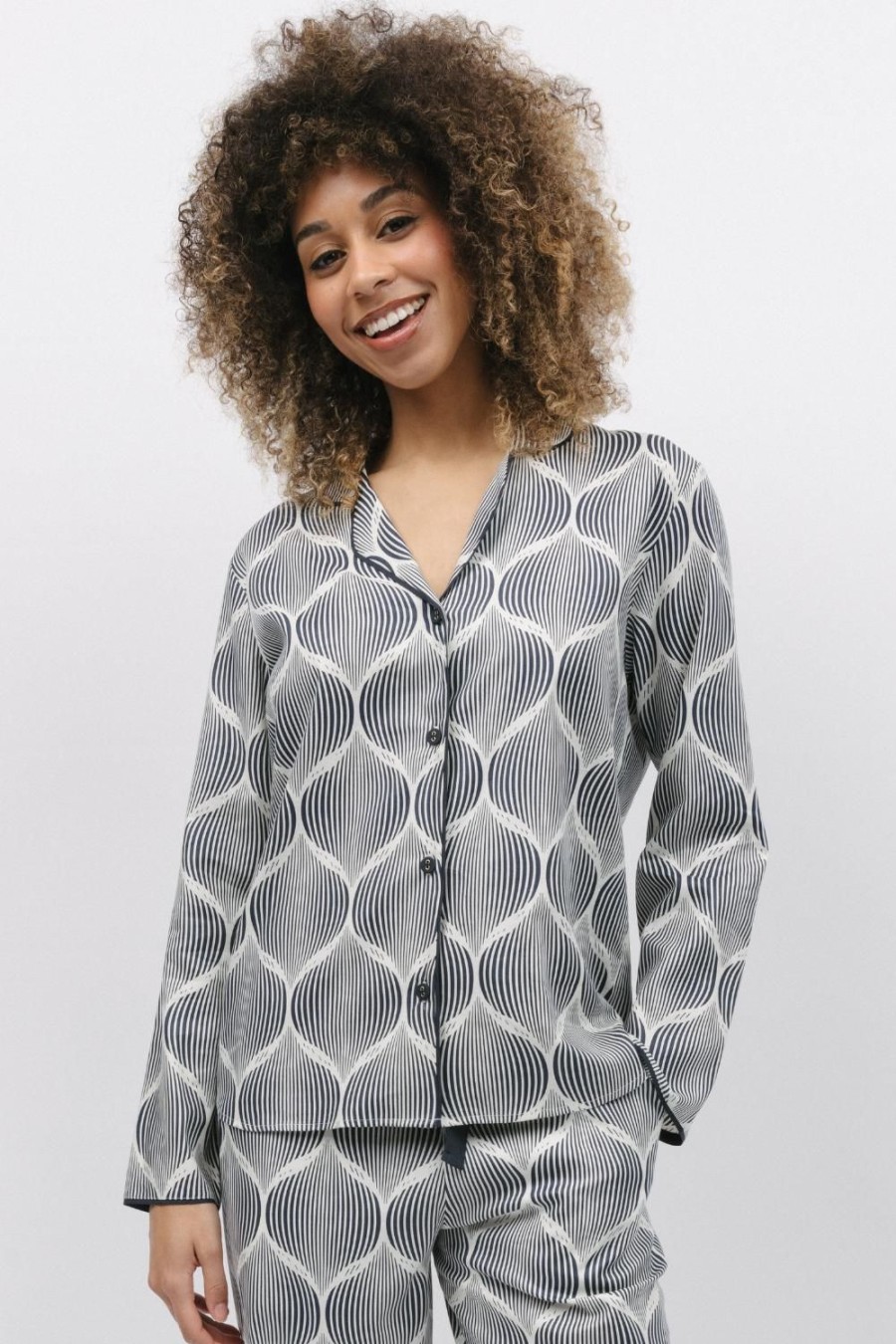 Nightwear Cyberjammies | Nicole Geo Print Long Sleeve Pyjama Top Cream Mix