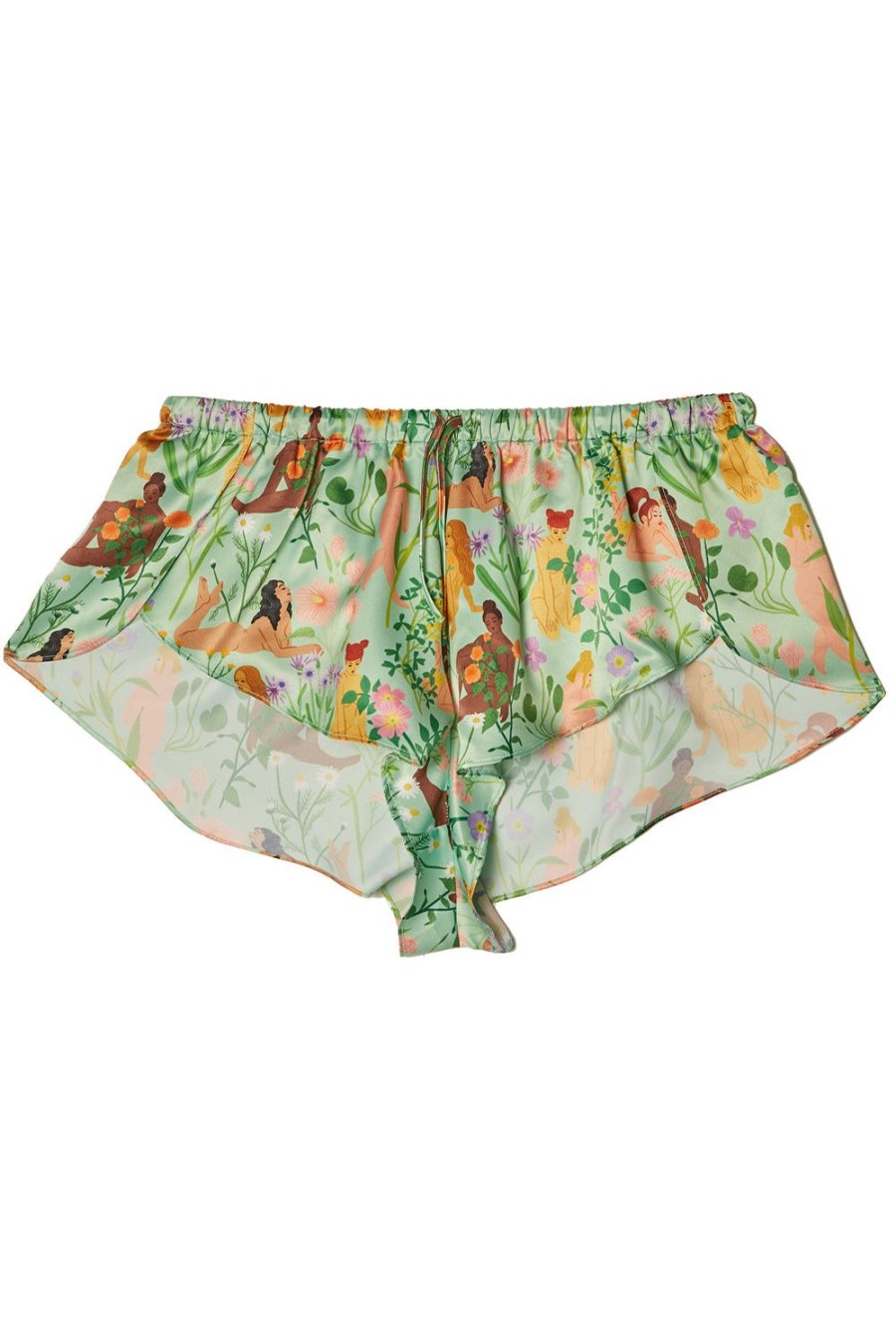 Nightwear Playful Promises | Bodil Jane Nudes & Flowers Satin Pyjama Shorts, Size Uk 12 Multi