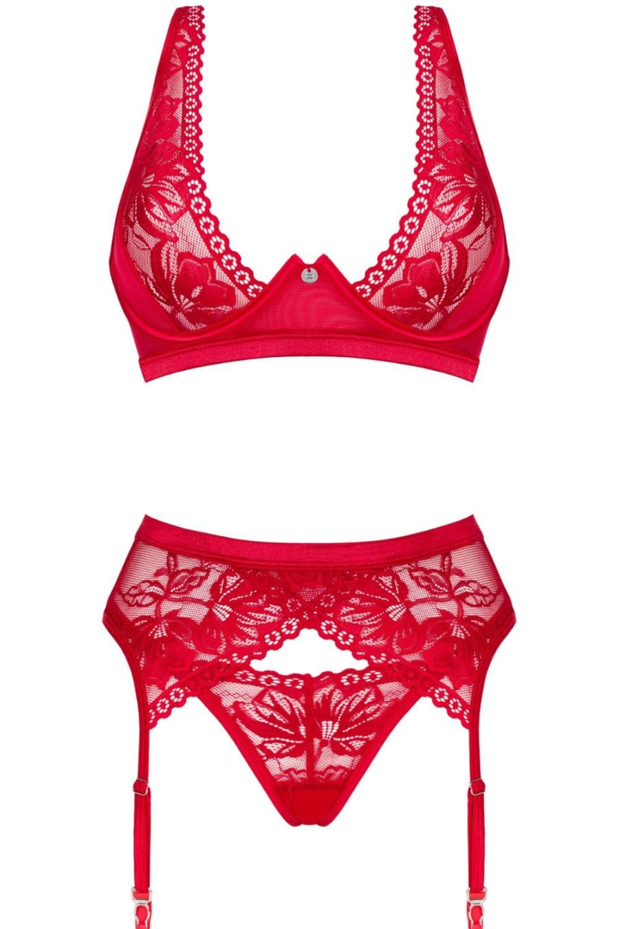 Lingerie Obsessive Lingerie Sets | Lacelove Bra, Thong & Suspender Red