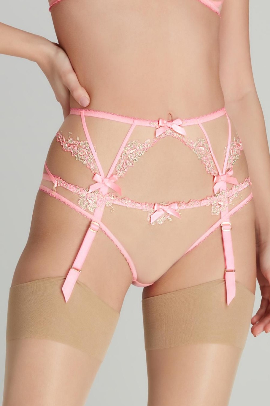 Lingerie Agent Provocateur Sheer Lingerie | Tessy Suspender Pink/Sand