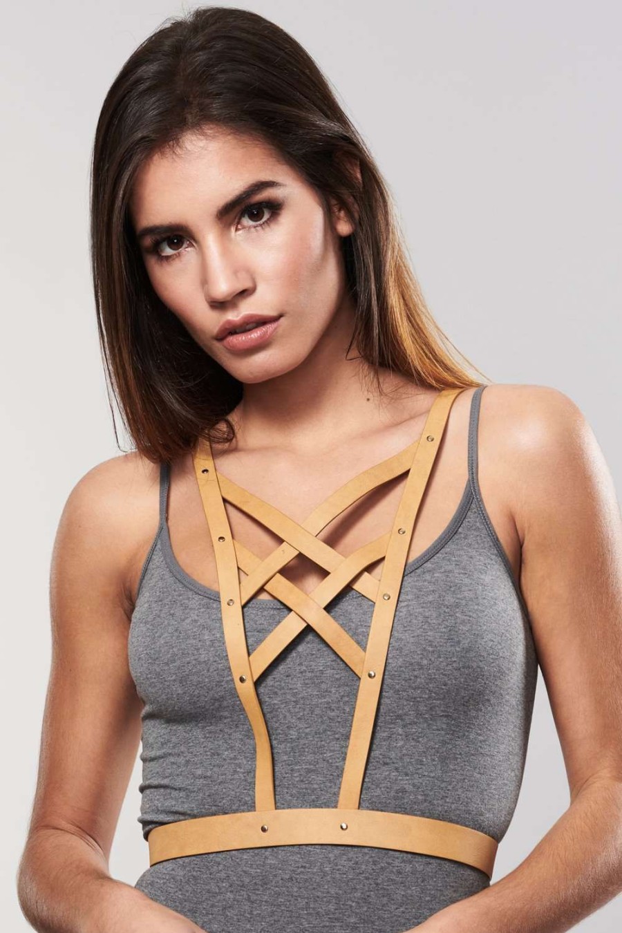 Lingerie Bijoux Indiscrets Harnesses | Maze Cross Cleavage Harness Light Brown