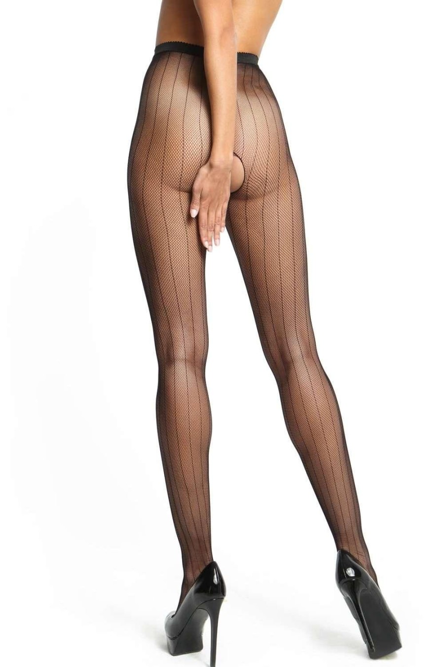 Hosiery Miss O Crotchless Tights | Open Crotch Seamed Fishnet Tights 20 Denier Black