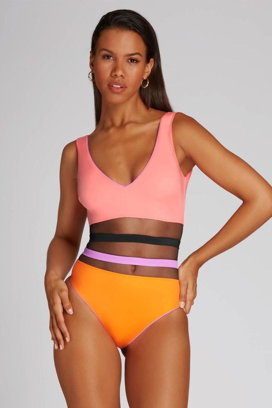 Swimwear Agent Provocateur | Zenaya Swimsuit Coral/Neon Lilac/Black