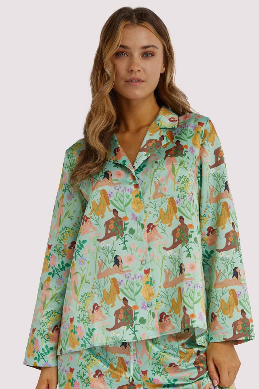 Nightwear Playful Promises | Bodil Jane Nudes & Flowers Long Pyjama Shirt Multi