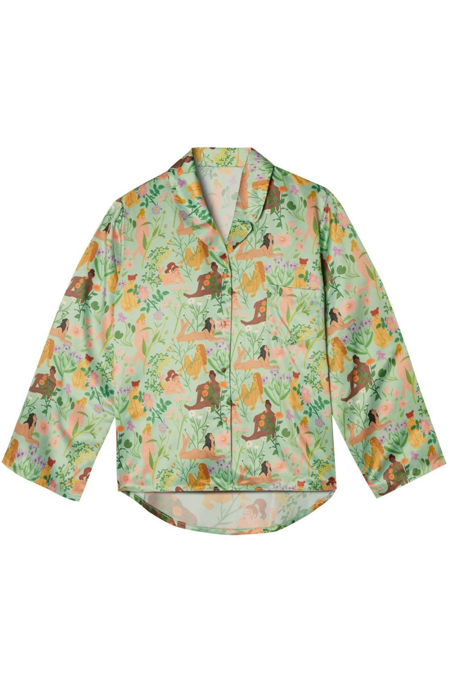 Nightwear Playful Promises | Bodil Jane Nudes & Flowers Long Pyjama Shirt Multi