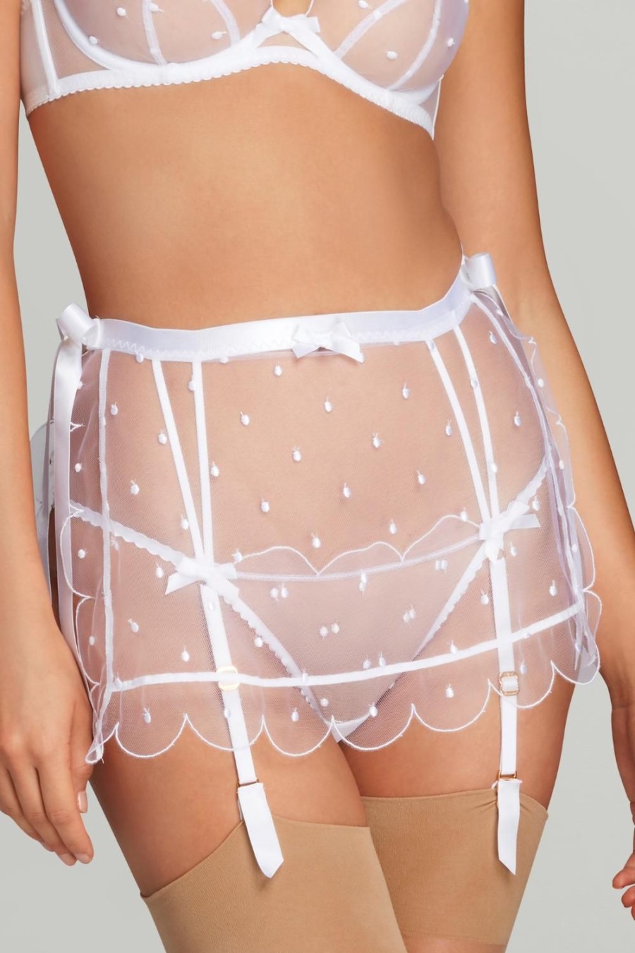 Lingerie Agent Provocateur Suspender Belts | Lorna Dotty Suspender White