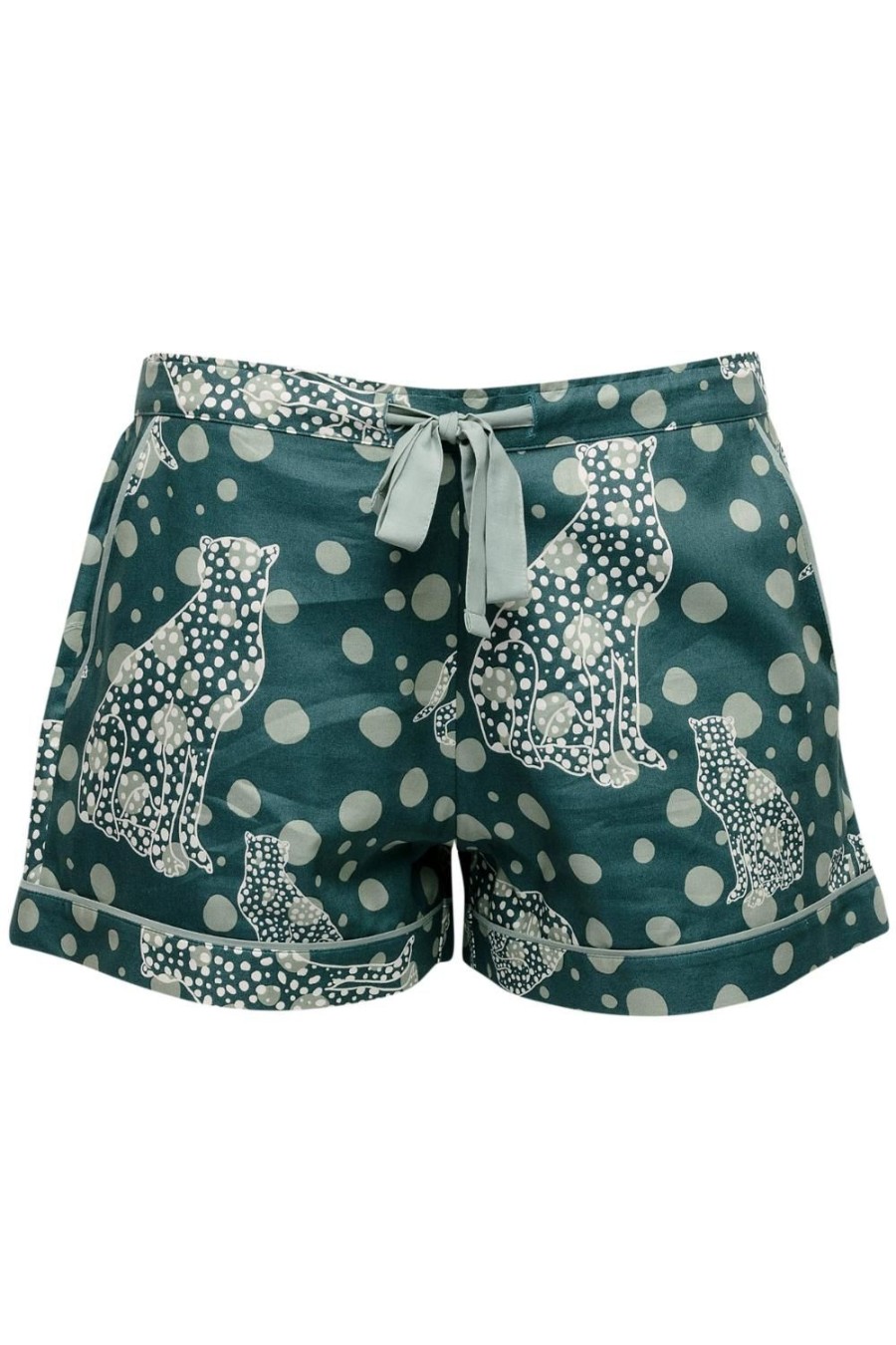 Nightwear Cyberjammies | Hannah Leopard Print Shorts Green Mix