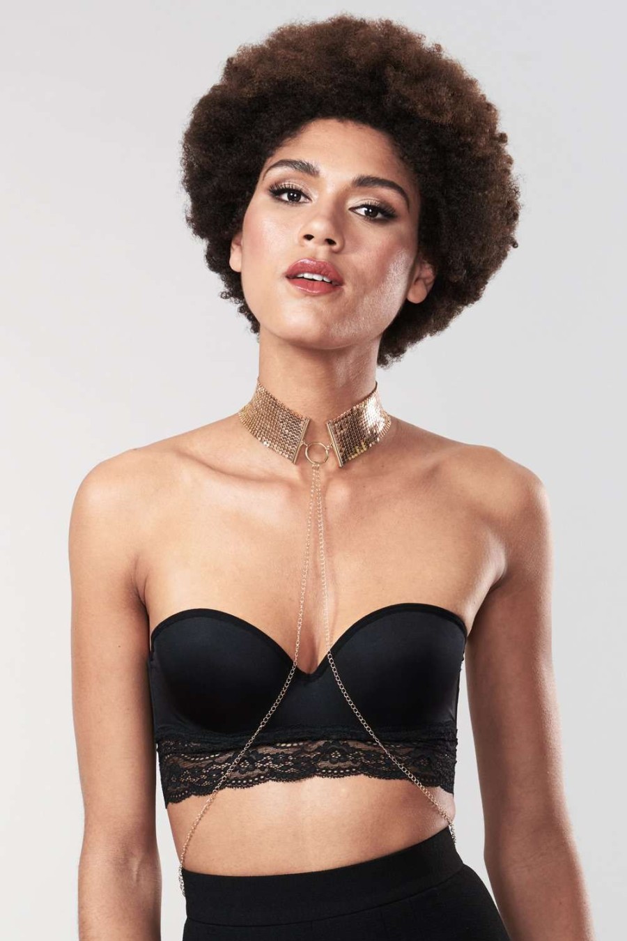 Lingerie Bijoux Indiscrets Harnesses | Desir Metallique Metallic Mesh Chain Collar Gold