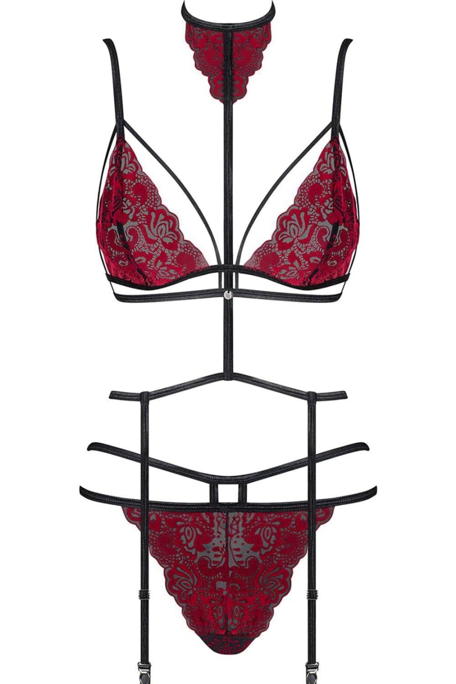 Bras Obsessive | Sugestina Bra, Brief & Suspender Harness Red/Black