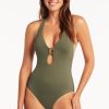 Swimwear Sea Level | Eco Essentials Keyhole Halterneck Swimsuit Khaki