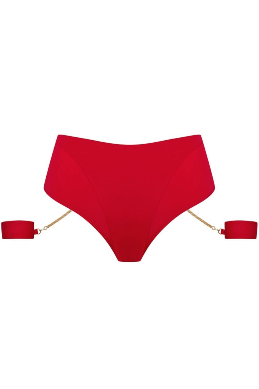 Accessories Maison Close Restraints, Cuffs & Gloves | Tapage Nocturne High Waist Openable Thong With Cuffs Red