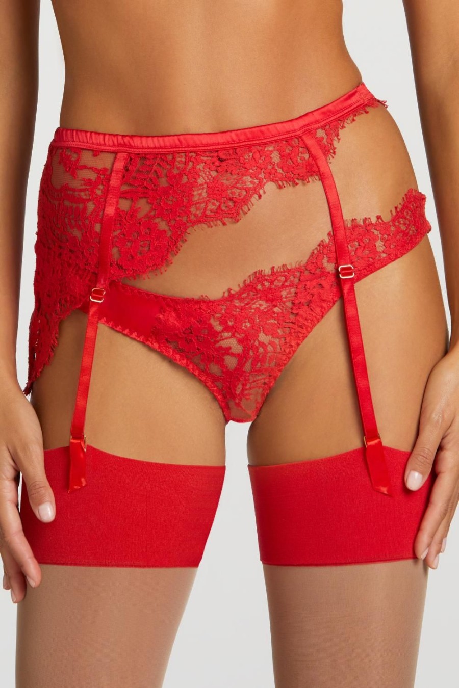 Lingerie Coco de Mer Crotchless Lingerie | Marella Open Suspender Knicker Red