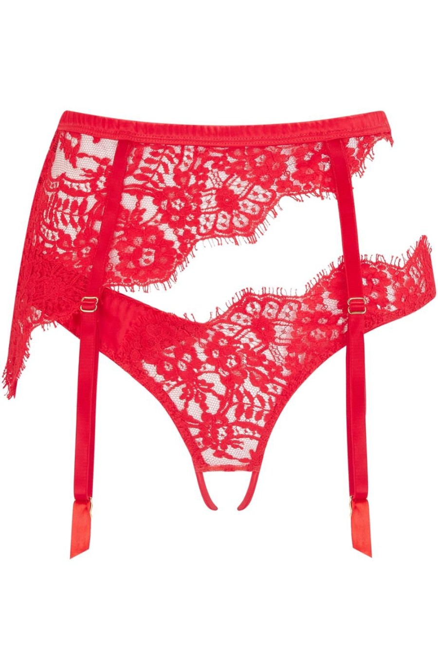 Lingerie Coco de Mer Crotchless Lingerie | Marella Open Suspender Knicker Red