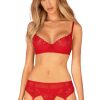 Lingerie Obsessive 3 Piece Sets | Ingridia Bra, Thong & Suspender Red