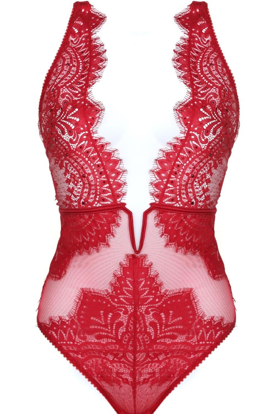 Lingerie Prelude Bodysuits & Playsuits | The Black Swan Thong Body With Swarovski Crystals Red