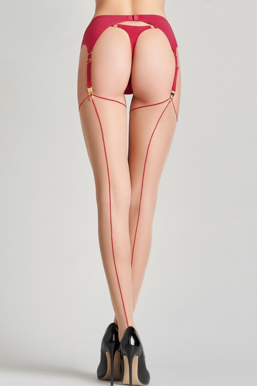 Hosiery Maison Close Nude Stockings | Cut & Curled Seamed Stockings Nude/Red