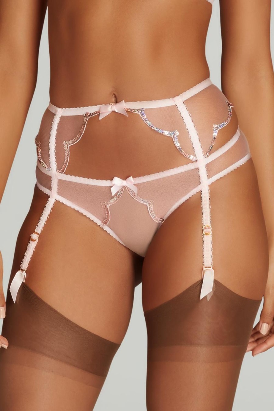 Lingerie Agent Provocateur Sheer Lingerie | Lorna Party Suspender Baby Pink/Rose Gold