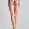 Hosiery Maison Close Seamed Stockings | Purple Seam Cut & Curled Stockings Nude/Purple