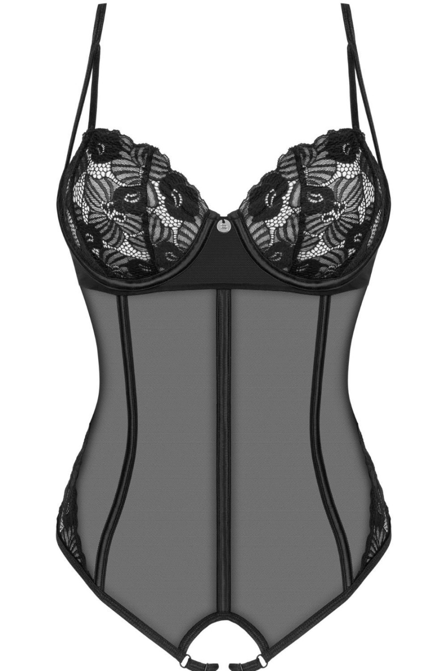 Lingerie Obsessive Crotchless Lingerie | Serena Love Underwired Crotchless Bodysuit Black