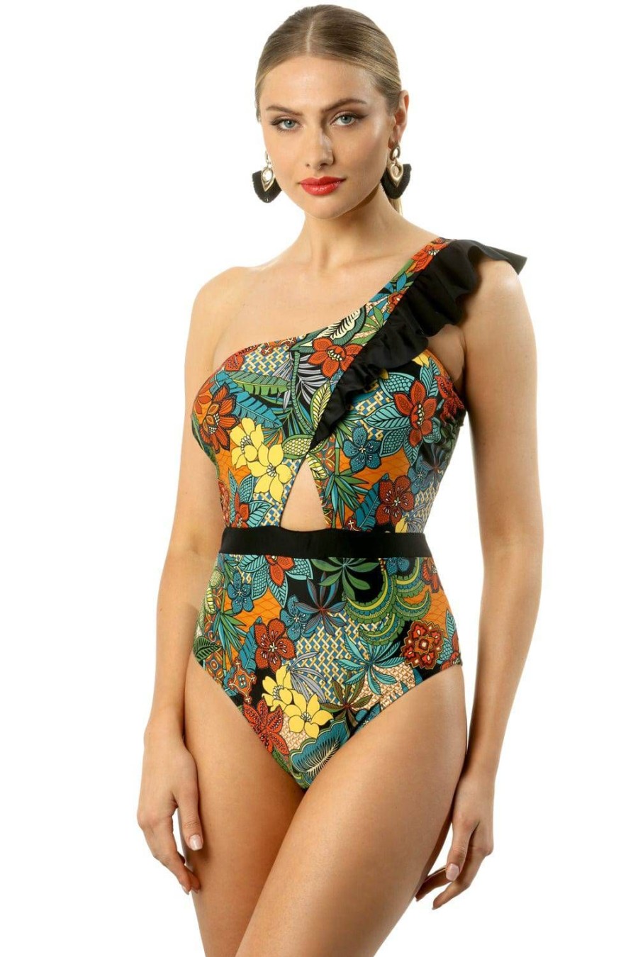 Swimwear Jolidon | Cabo One Shoulder Swimsuit, Size Xl (Uk 14) Multi