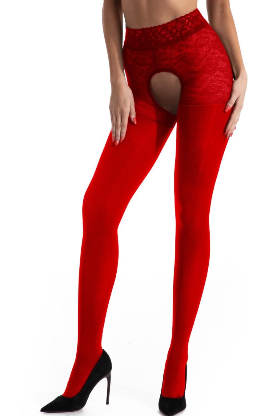 Hosiery Amour Patterned Tights | Black Diamond Open Crotch Tights 60/30 Den Red