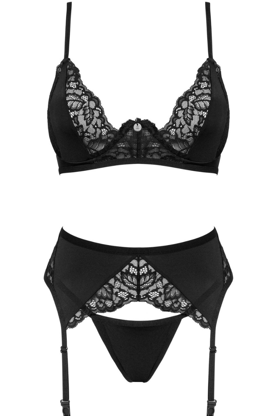 Lingerie Obsessive Lingerie Sets | Bellastia Bra, Thong & Suspender Black