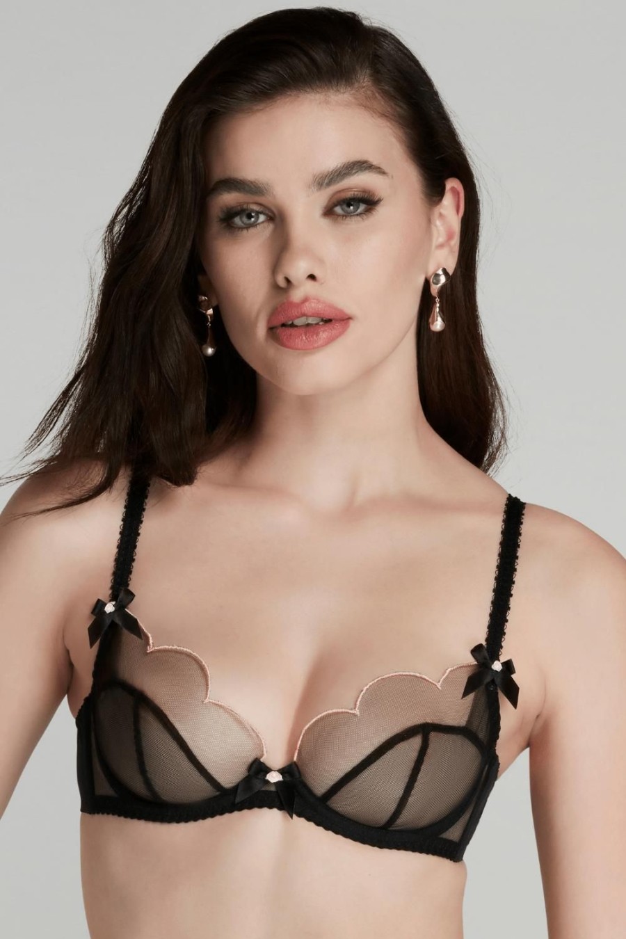 Lingerie Agent Provocateur Sheer Lingerie | Lorna Plunge Underwired Bra Black/Pink