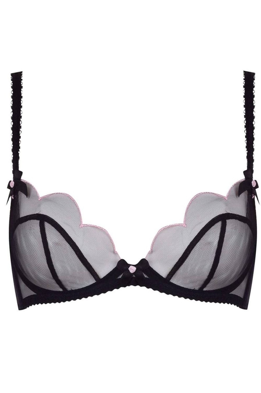 Lingerie Agent Provocateur Sheer Lingerie | Lorna Plunge Underwired Bra Black/Pink