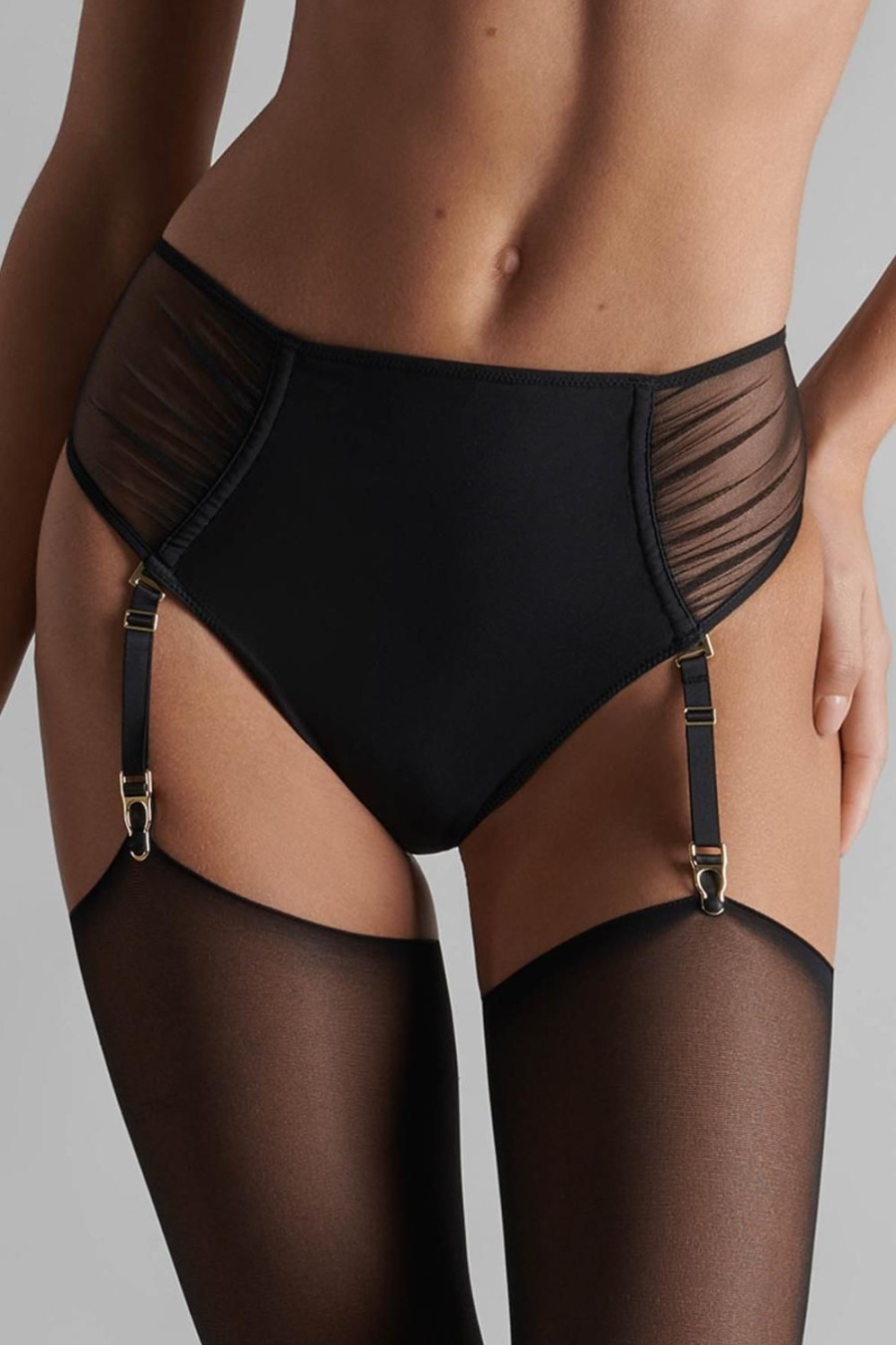 Knickers Maison Close | Nuit Fauve Openable High Waist Suspender Tanga Black