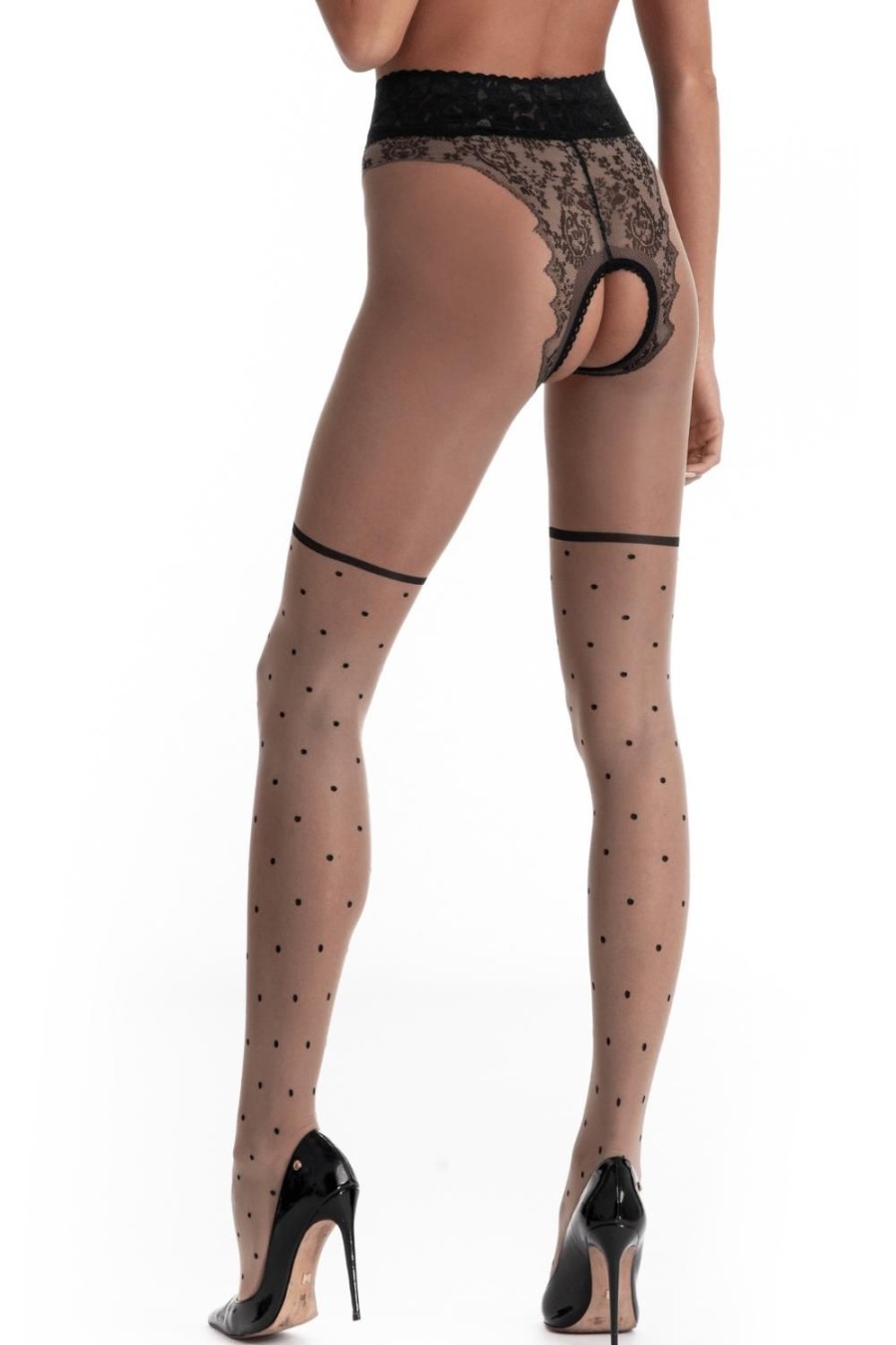 Hosiery Amour Crotchless Tights | Lolita Crotchless Tights 30 Denier Beige/Black