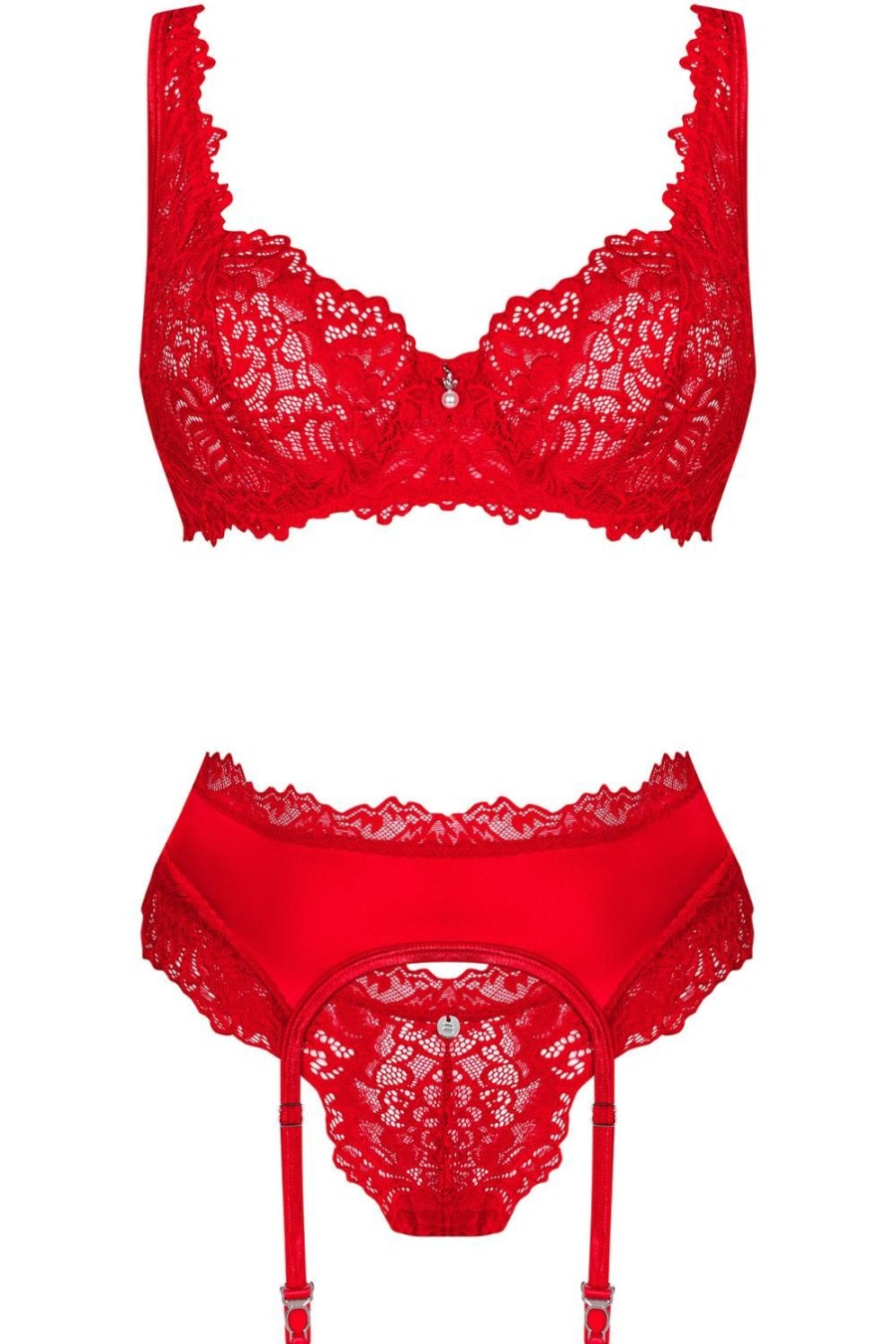 Lingerie Obsessive 3 Piece Sets | Amor Cherris Bra, Thong & Suspender Red