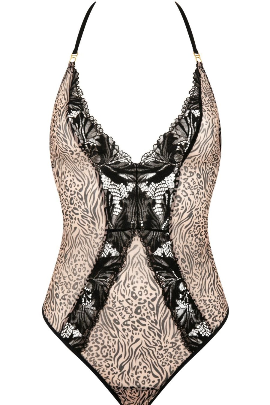 Lingerie Atelier Amour Bodysuits & Playsuits | Caresse Feline Crotchless Thong Bodysuit Black