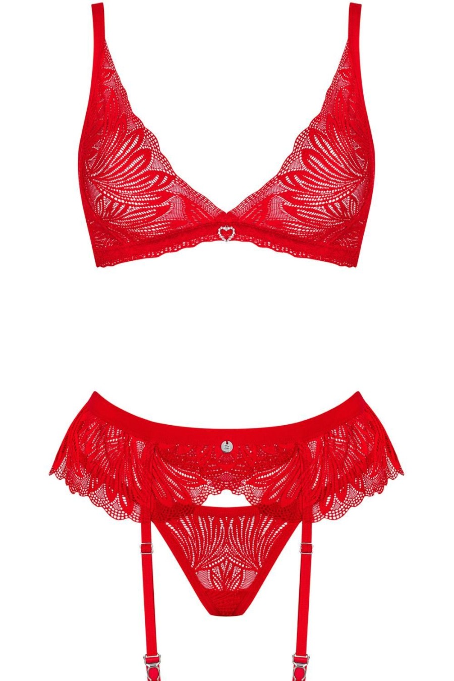 Lingerie Obsessive 3 Piece Sets | Chilisa Bra, Thong & Suspender Red