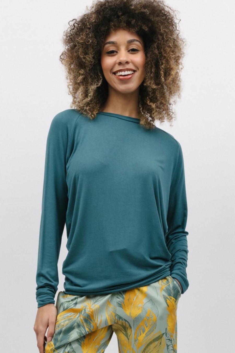 Nightwear Cyberjammies | Hannah Long Sleeve Slouch Jersey Top Green