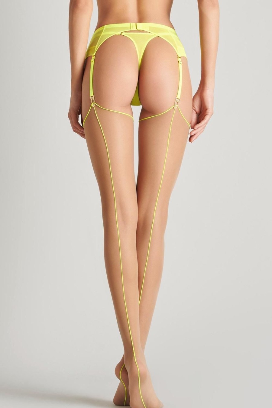 Hosiery Maison Close Seamed Stockings | Cut & Curled Seamed Stockings Nude/Neon Yellow