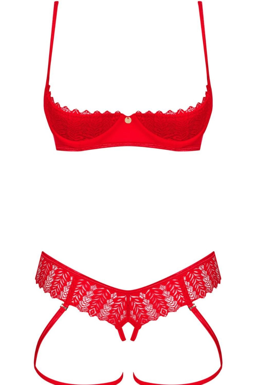 Lingerie Obsessive Lingerie Sets | Ingridia Cupless Bra & Crotchless Harness Thong Red