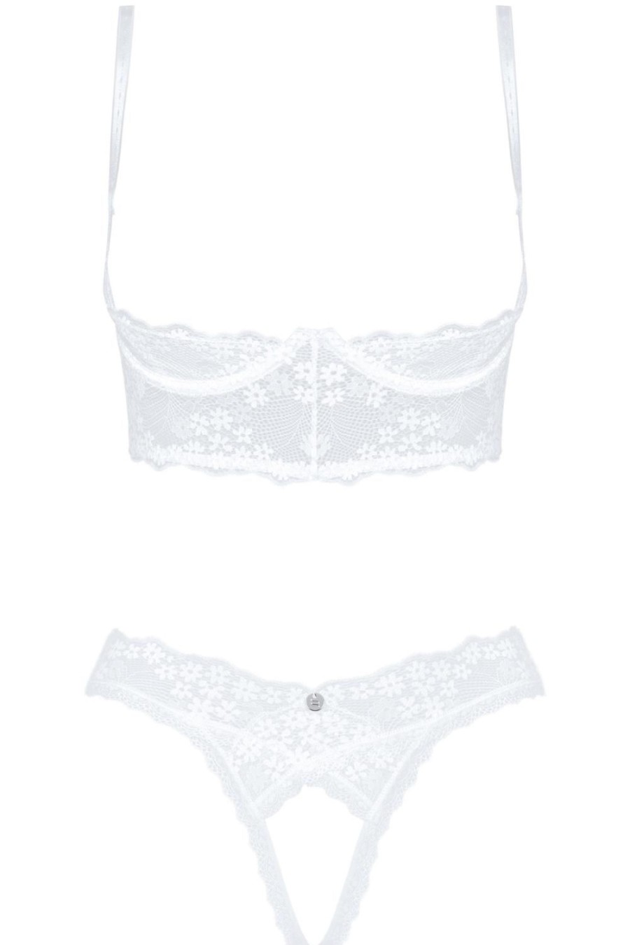 Lingerie Obsessive 2 Piece Sets | Heavenlly Open Bra & Crotchless Thong White