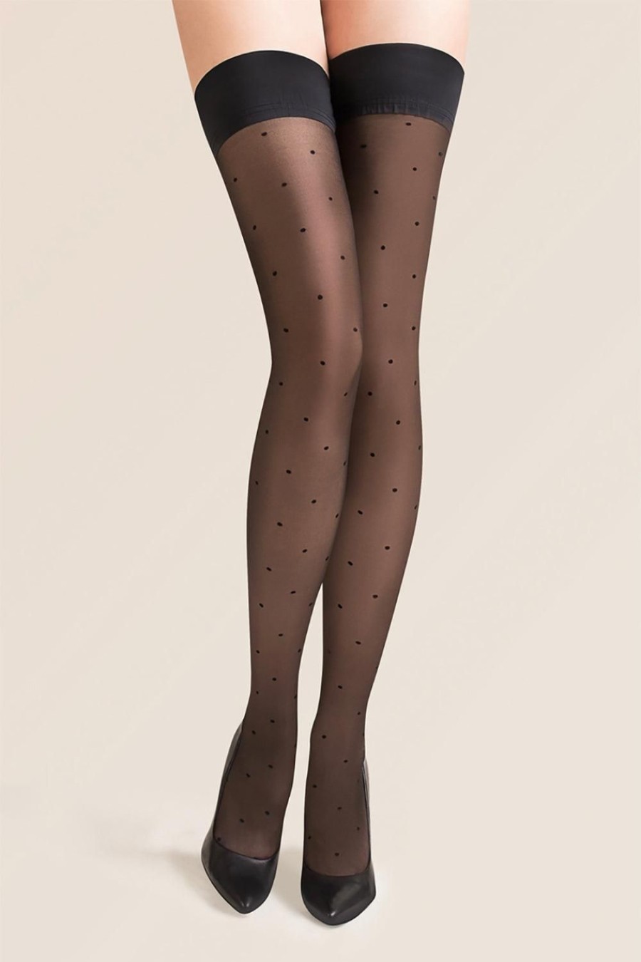 Hosiery Gabriella Black Hold Ups | Puntina Polka Dot Hold Ups