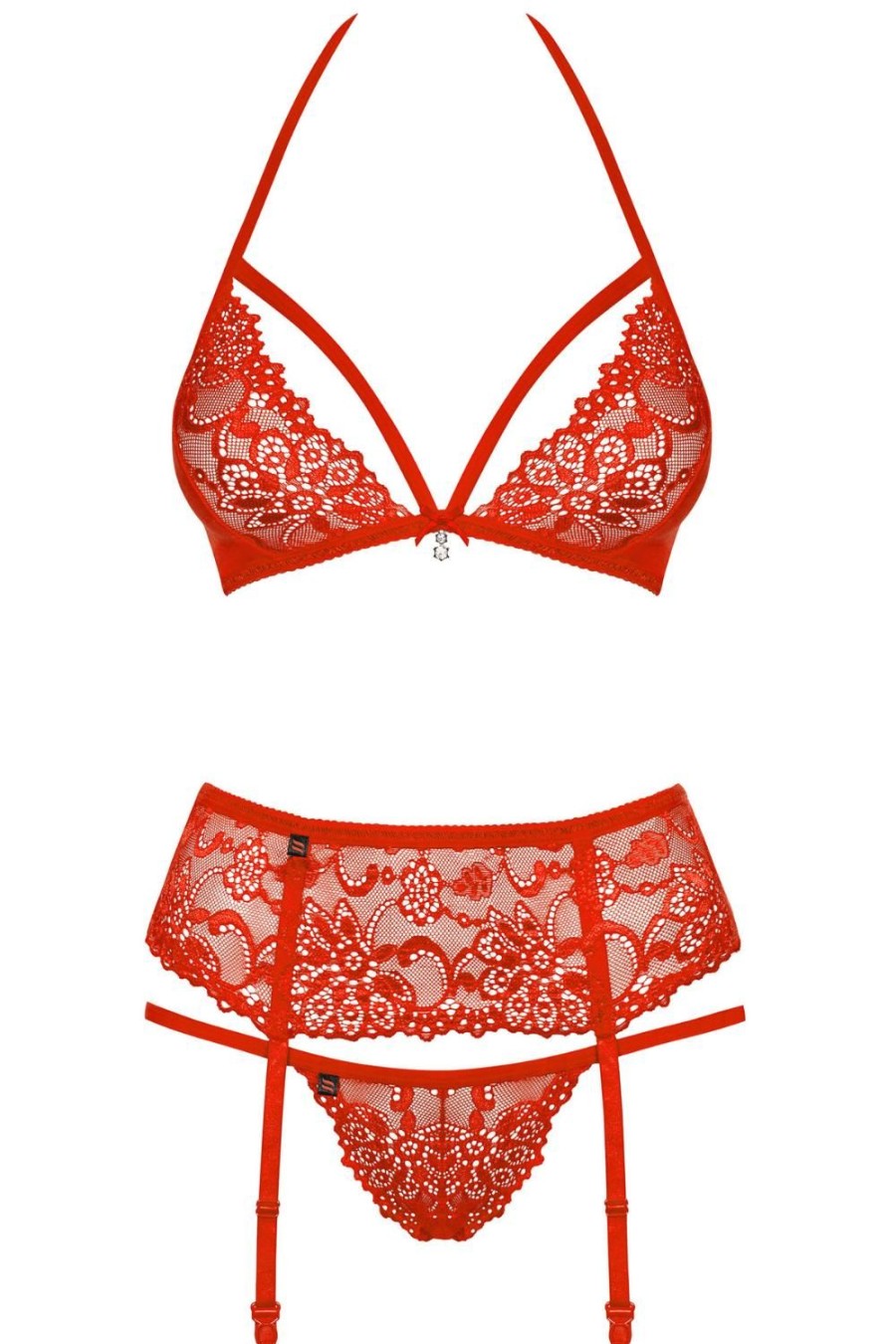 Lingerie Obsessive Sheer Lingerie | 838 Bra, Thong & Garter Belt Red