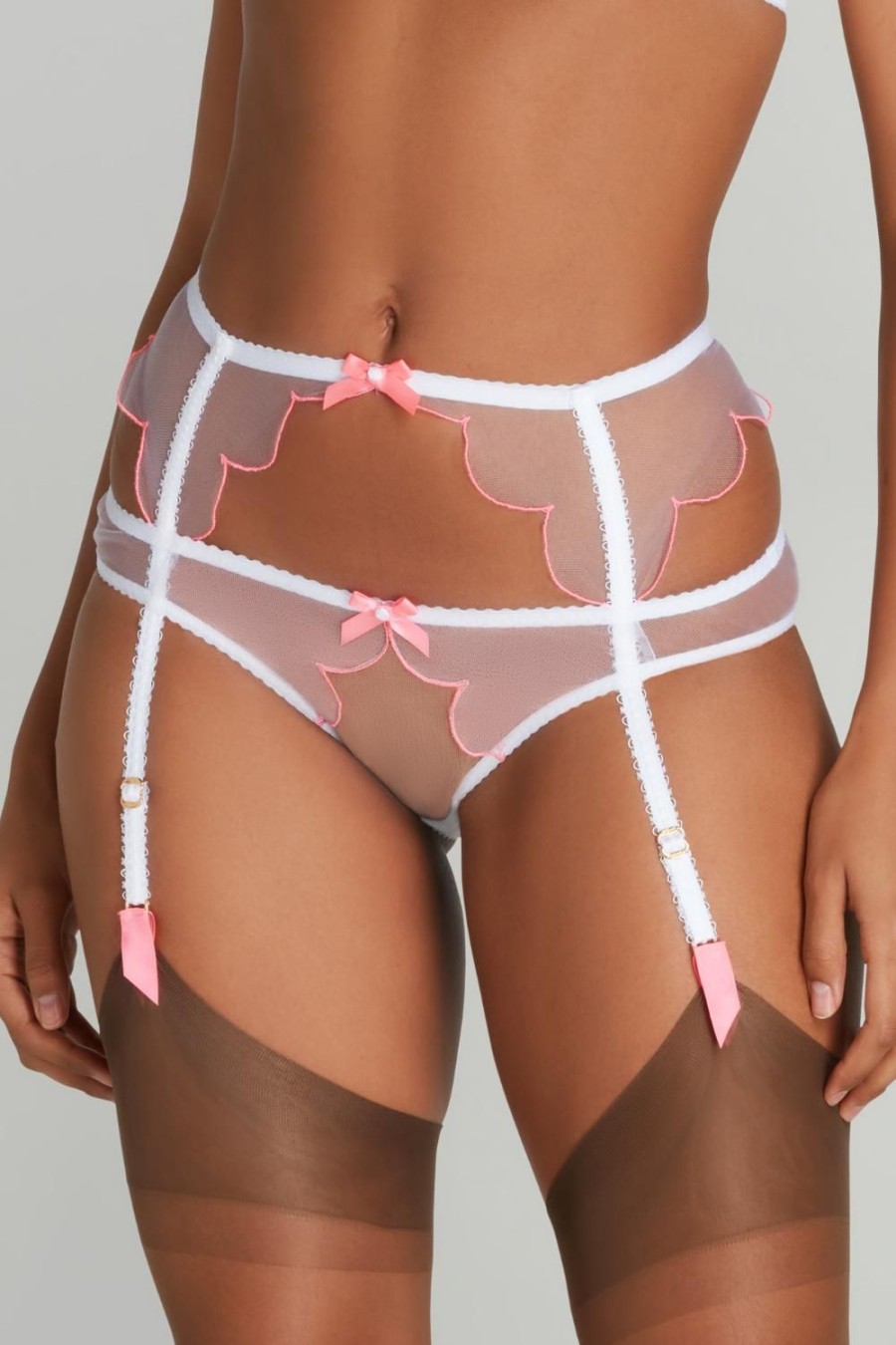 Lingerie Agent Provocateur Suspender Belts | Lorna Suspender White/Pink