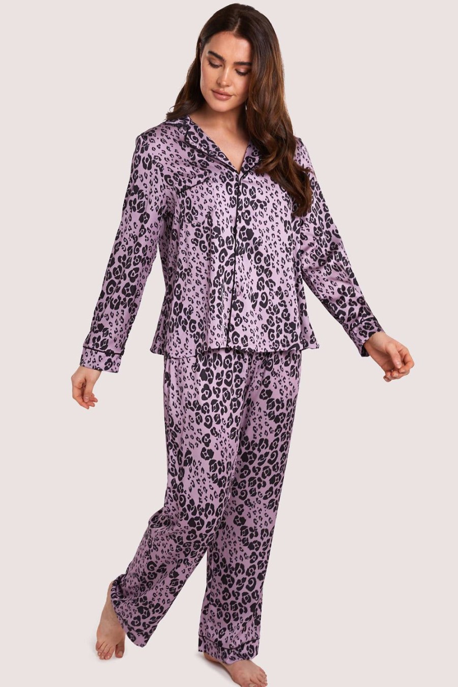 Lingerie Wolf & Whistle 2 Piece Sets | Kaylee Animal Print Pyjama Set Lilac