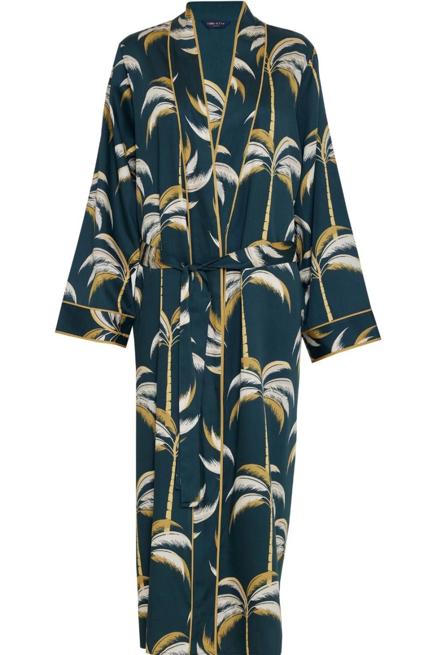 Nightwear Fable & Eve | Pimlico Palm Print Long Dressing Gown Emerald Green