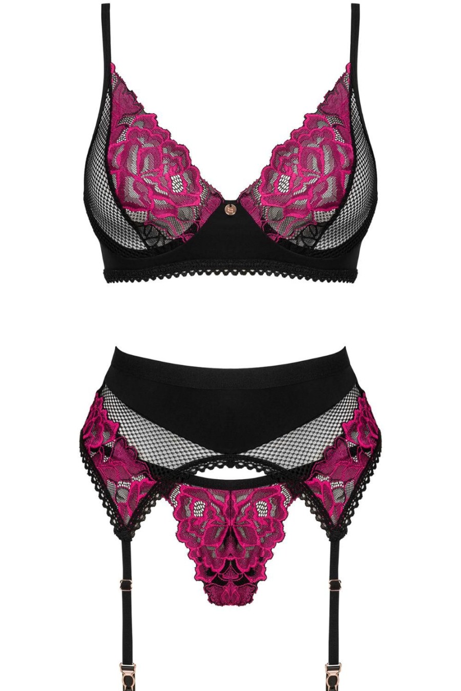 Lingerie Obsessive Lingerie Sets | Rosenty Bra, Thong & Suspender Black