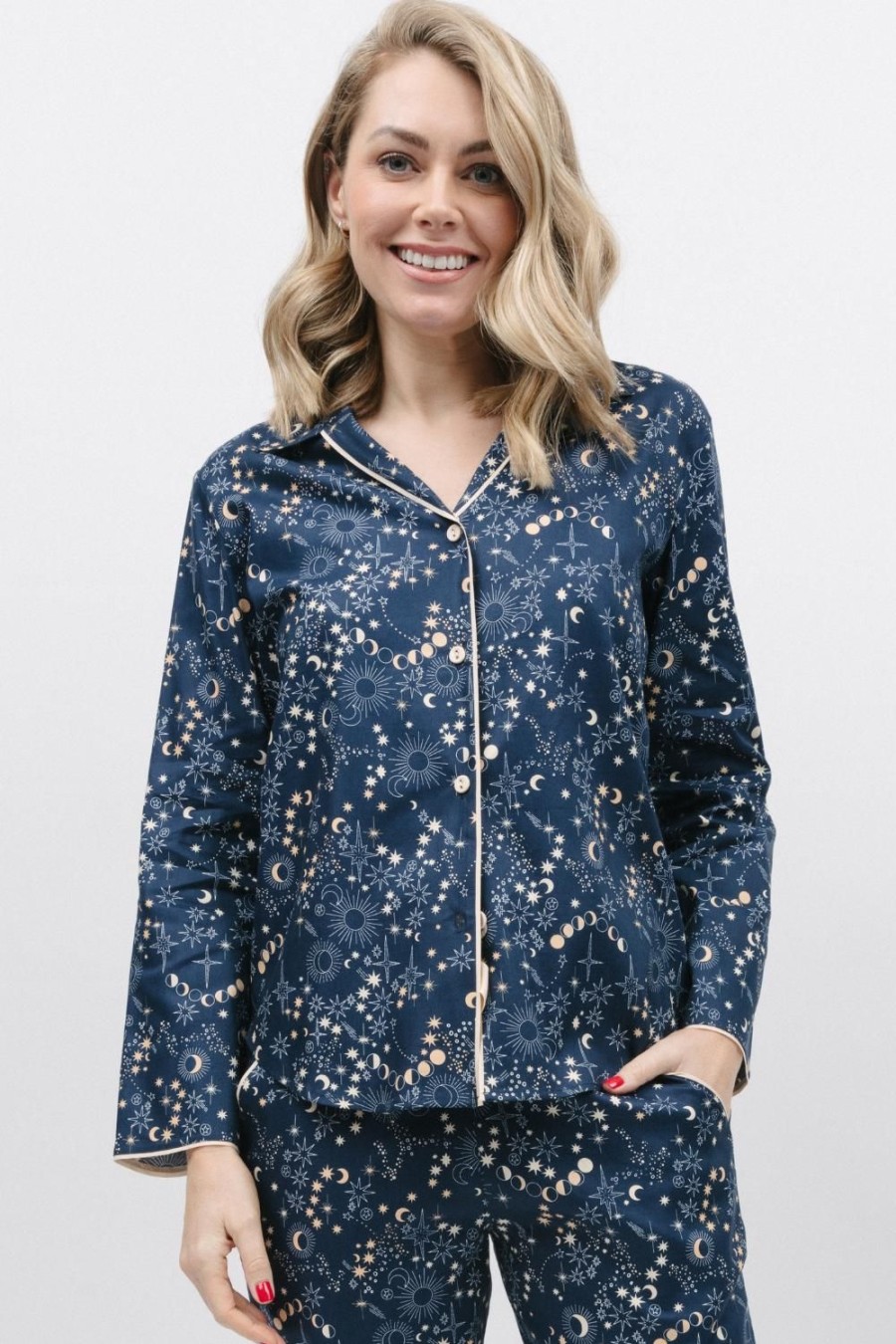 Nightwear Cyberjammies | Cosmo Celestial Print Long Sleeve Pyjama Top Navy Mix